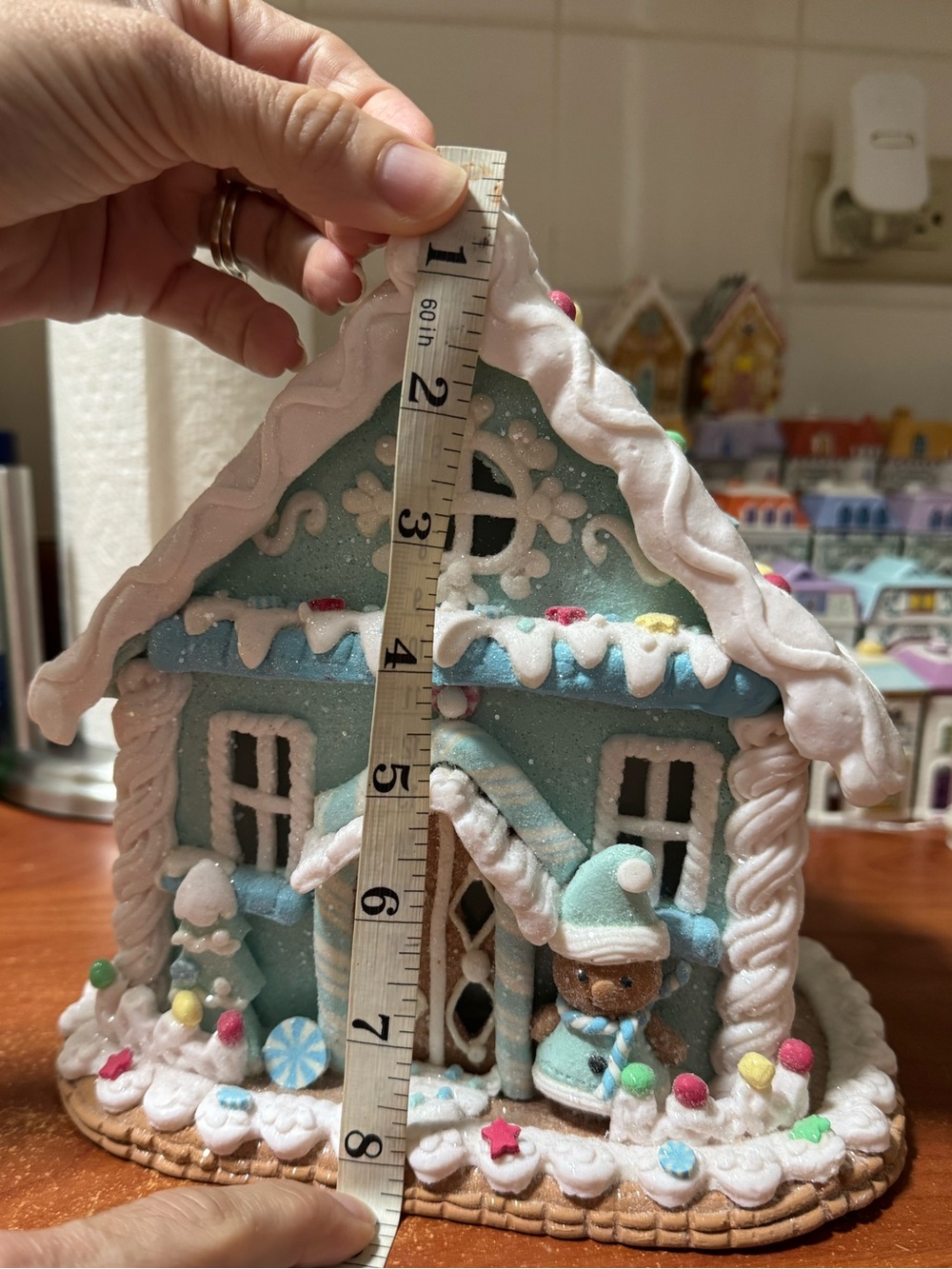 Small Blue Christmas Clay Gingerbread House - Picture 4 of 6